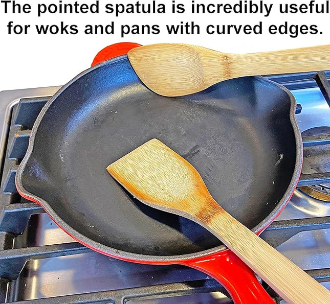 HipGirl Wooden/Bamboo Kitchen Utensils Set & Kitchen Gadgets, Kitchen Essentials Cooking Utensils, Spatulas, Spoons and Crepe Spreader (1ct 12" Pointed Spatula Kitchen Tools)